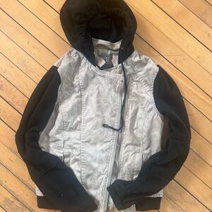 Silver Front Black Sleeve Hooded Jacket
